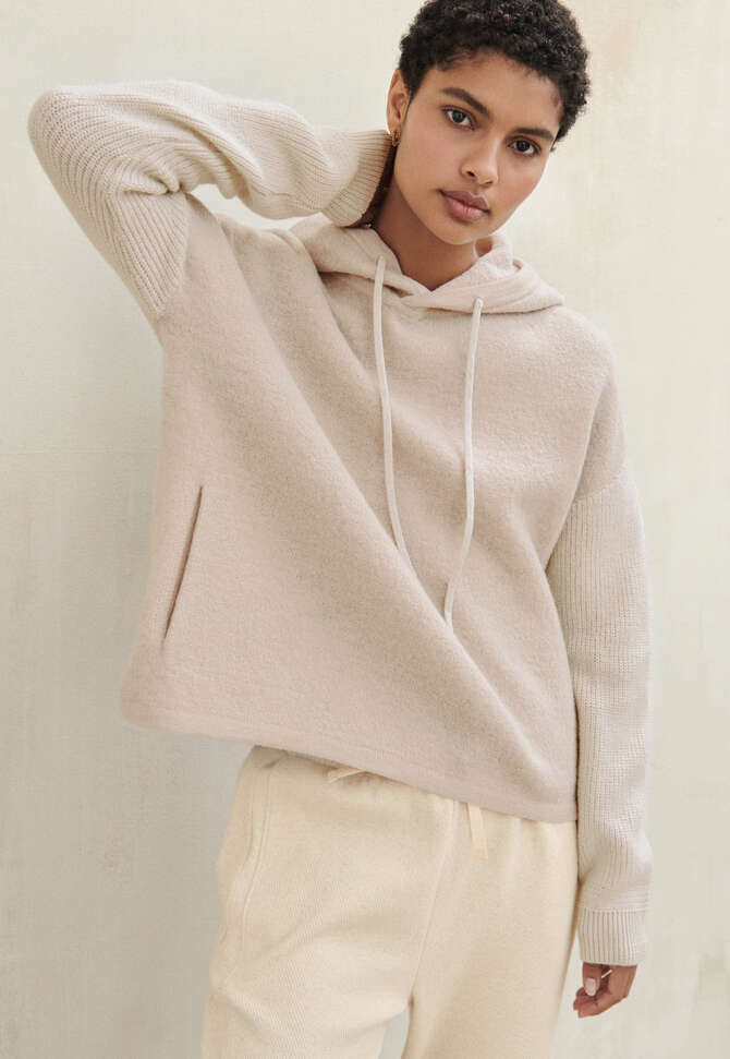 Knitted hoodie, Ecru marl, completeTheLook