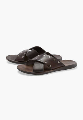 Cross-over studded sandals, Dark brown, webstill