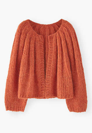 Hand-knit cardigan, Chilli orange, webstill