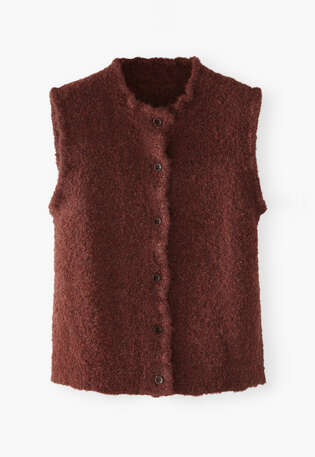 Frill-edge knitted gilet, Wine marl, webstill