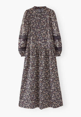 Dropped waist printed dress, Charcoal mink, webstill