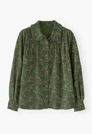 Printed pleated cord blouse, Moss green, webstill