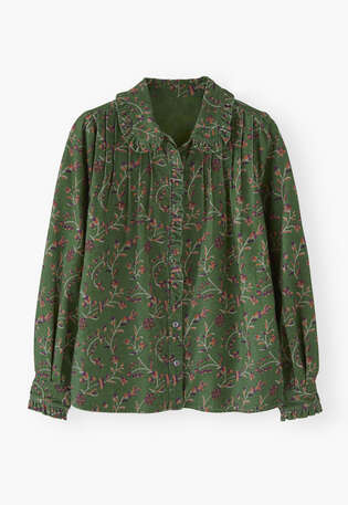 Printed pleated cord blouse, Moss green, webstill