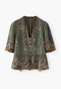 Cropped cutwork blouse, Pine, webstill
