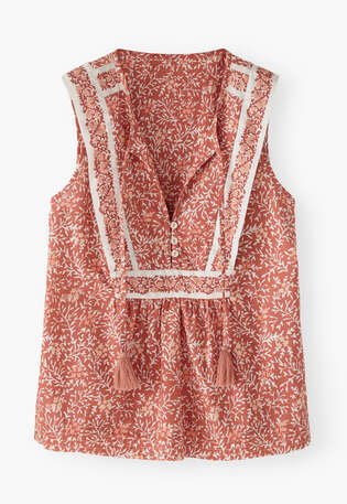 Printed sleeveless top, Dark coral, webstill