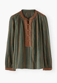 Crinkle stripe blouse, Forest coral, webstill