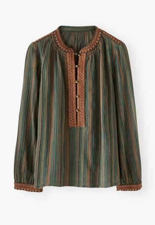 Crinkle stripe blouse, Forest coral, webstill