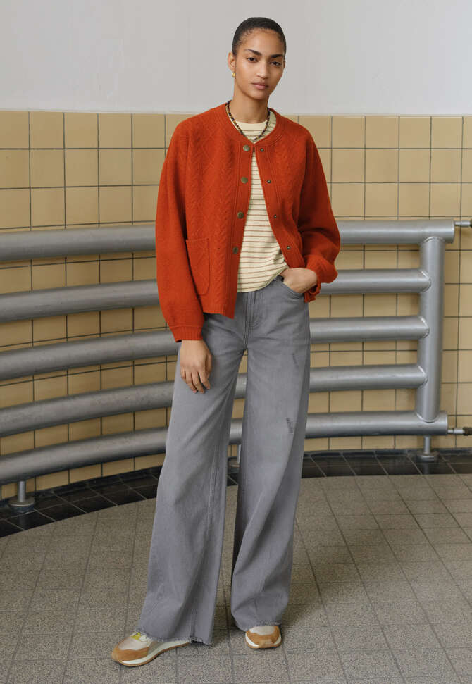 Cable-stitch bomber jacket, Red copper, completeTheLook