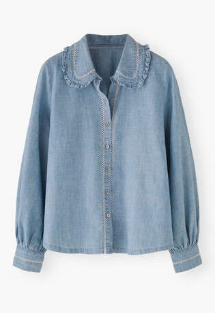 Frill collar blouse, Washed indigo, webstill