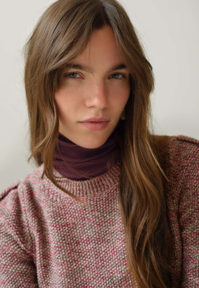 Moss-stitch sweater, Magenta moss, completeTheLook