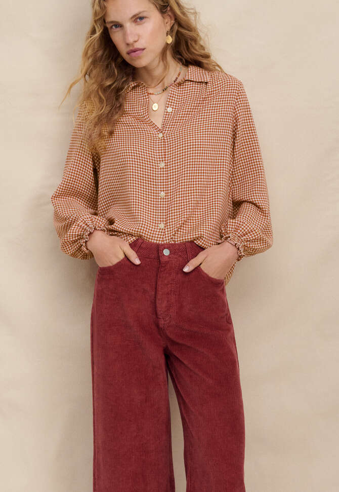 Wide-leg cord trousers, Dusty red, completeTheLook
