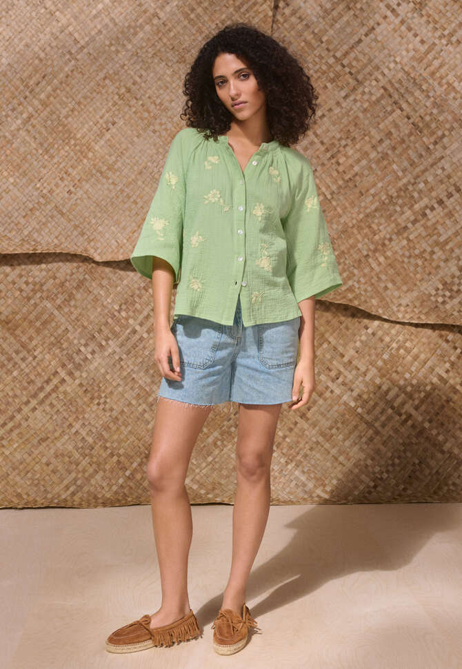Embroidered blouse, Pistachio mint, completeTheLook
