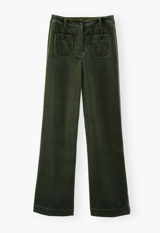 Velvet wide-leg trousers, Khaki, webstill