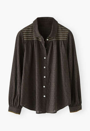 Shirring-detail shirt, Charcoal, webstill