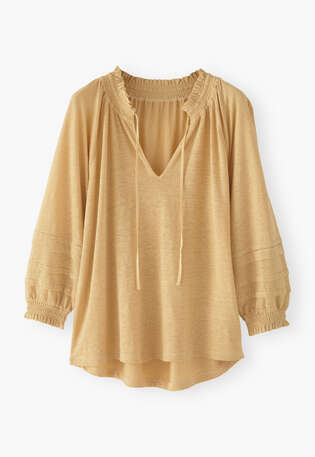 Notch-neck blouse, Soft sand, webstill