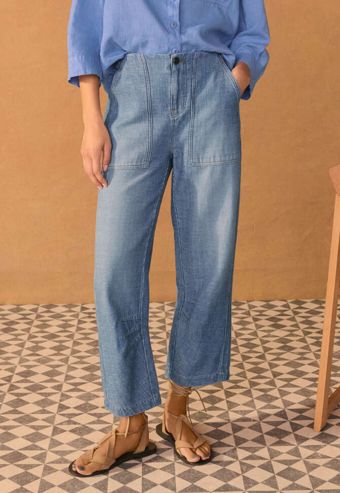 Barrel-leg striped trousers, Light wash, completeTheLook