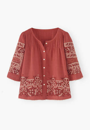 Broderie blouse, Soft red, webstill