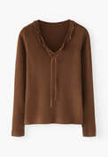 Tie-front tuck-stitch sweater, Russet brown, webstill