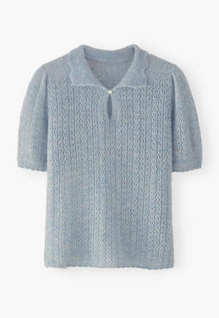 Lace-stitch sweater, Chalk blue, webstill