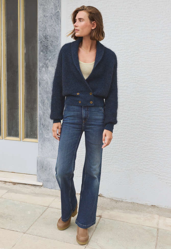 Shawl-collar cardigan, Petrol black, completeTheLook