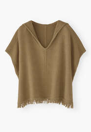 Herringbone-stitch hooded poncho, Khaki, webstill