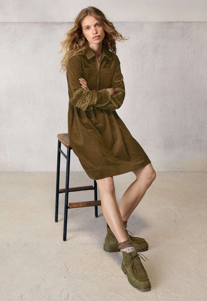 Half-zip cord dress, Bronze olive, completeTheLook