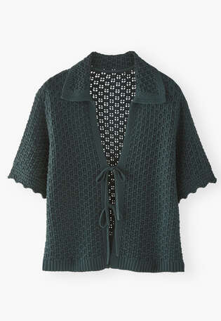 Tie-front sweater, Dark pine, webstill