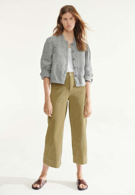 Gathered-sleeve jacket, Grey blue, completeTheLook