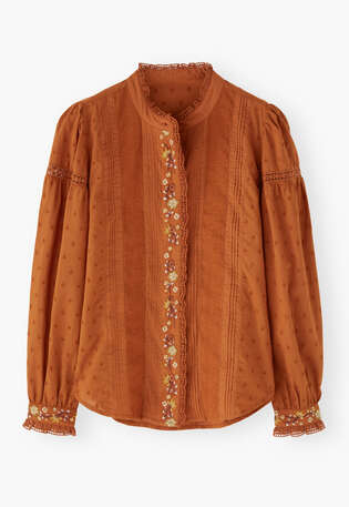 Embroidered broderie blouse, Terracotta, webstill