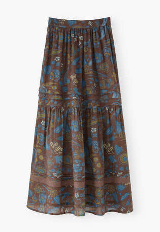 Tiered printed skirt, Chocolate cobalt, webstill