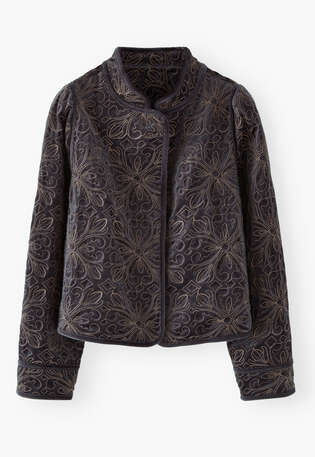 Embroidered velvet jacket, Charcoal, webstill