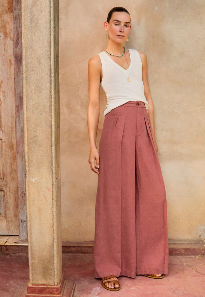 Pleat-detail trousers, Terracotta, completeTheLook