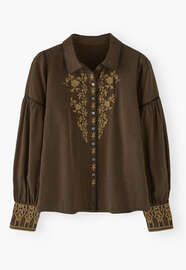 Embroidered self-stripe blouse, Espresso fawn, webstill