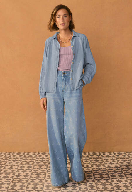 Scallop-detail shirt, Pale indigo, completeTheLook