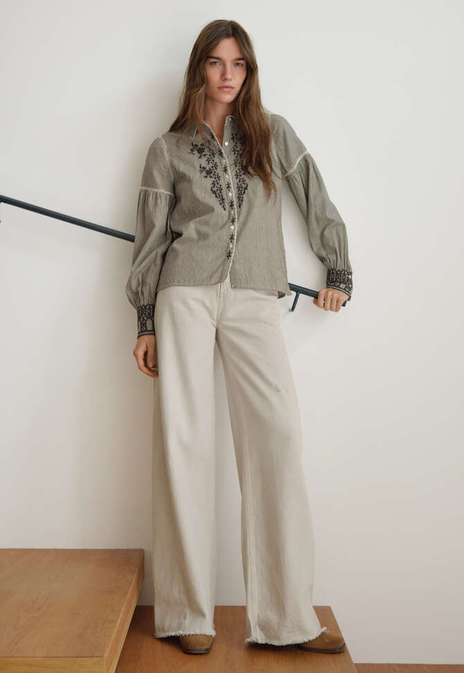 Embroidered self-stripe blouse, Charcoal ecru, completeTheLook