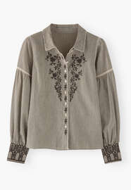 Embroidered self-stripe blouse, Charcoal ecru, webstill