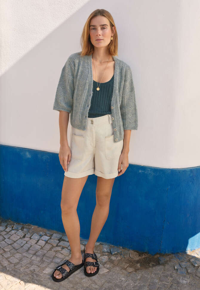 V-neck cardigan, Blue stone, completeTheLook