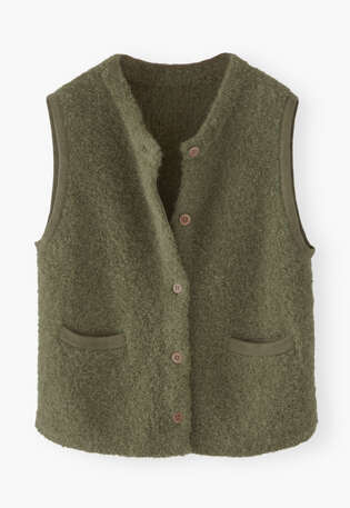 Boucl&eacute; knitted gilet, Moss, webstill