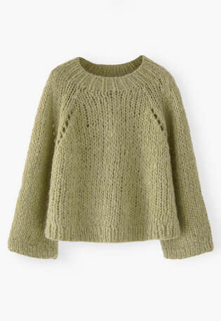 Hand-knit sweater, Soft olive, webstill