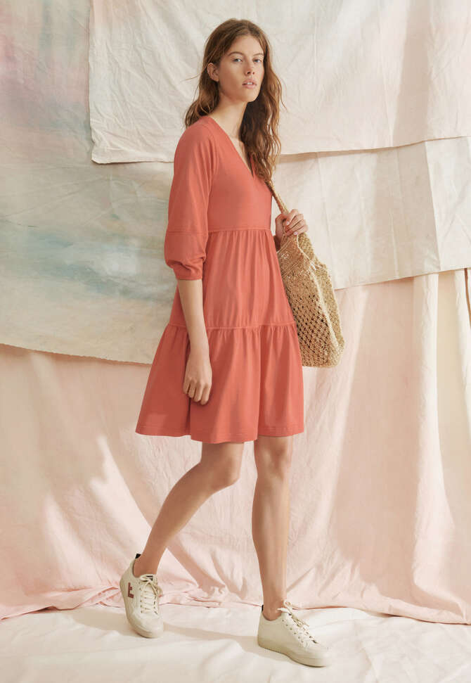 Tiered jersey dress, Soft coral, completeTheLook