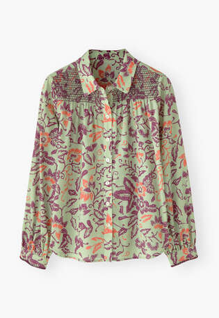 Printed shirring detail shirt, Sage violet, webstill