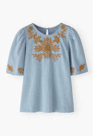Frill-sleeve jersey top, Powder blue, webstill