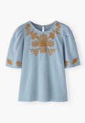 Frill-sleeve jersey top, Powder blue, webstill