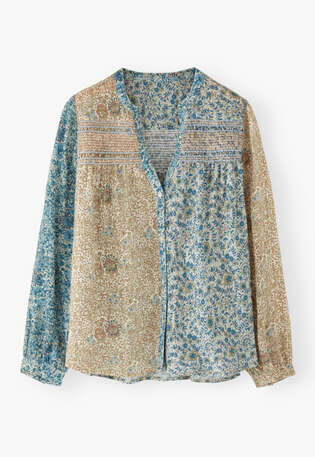Printed shirring blouse, Soft powder blue, webstill