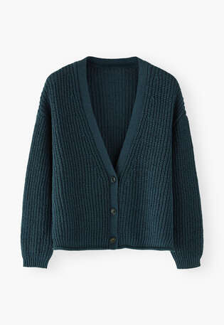 V-neck cardigan, Petrol, webstill