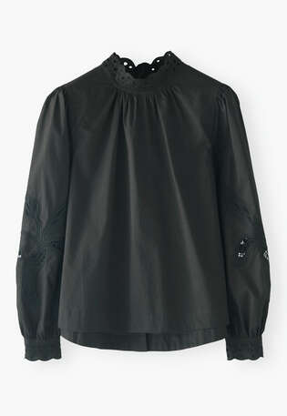 Button-back blouse, Charcoal green, webstill