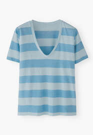 Striped v-neck T-shirt, Blue chambray, webstill