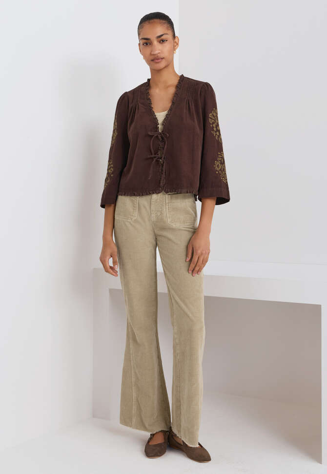 Plait-detail cord trousers, Fawn, completeTheLook