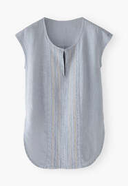 Embroidered cap-sleeve blouse, Powder blue, webstill