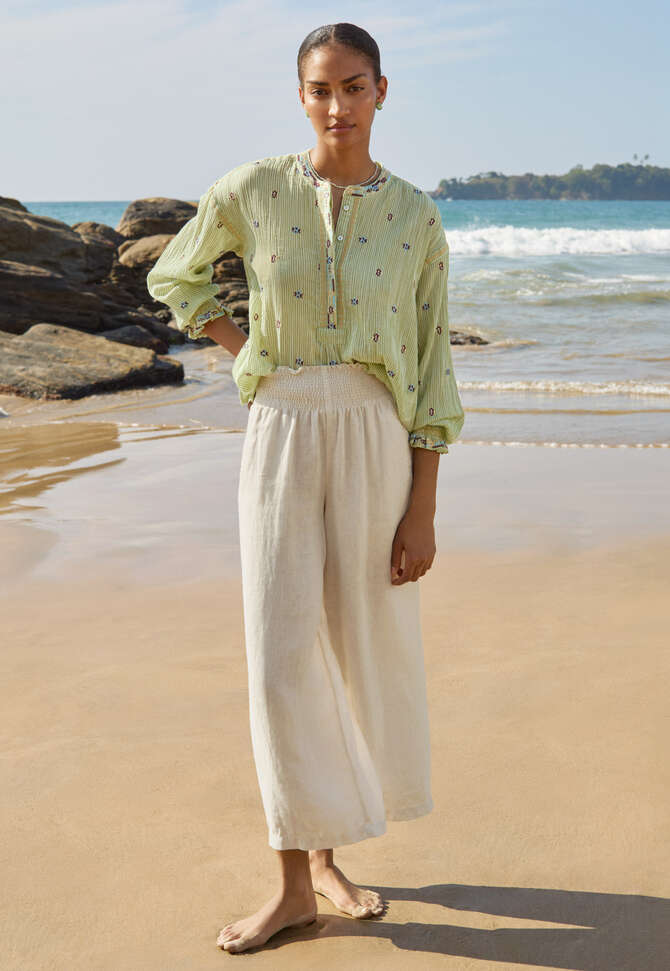 Embroidered crinkle blouse, Apple ecru, completeTheLook